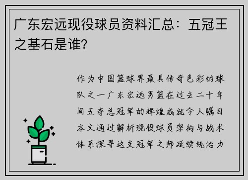 广东宏远现役球员资料汇总：五冠王之基石是谁？